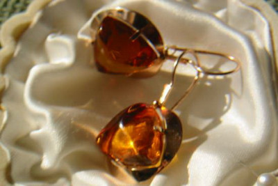 Russian Soviet silver rose gold plated 925 Amber earrings veab006